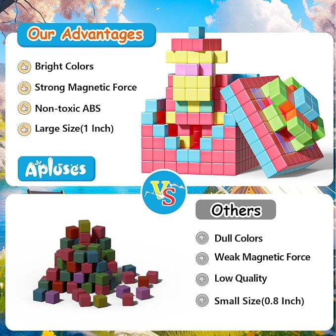 Apluses Magnetic Blocks, Magnet Building Cubes for Kids Ages 3-5, STEM Educational Sensory Autism Montessori Preschool Toys, Gifts for Kids Ages 4-8 Year Old Boys and Girls