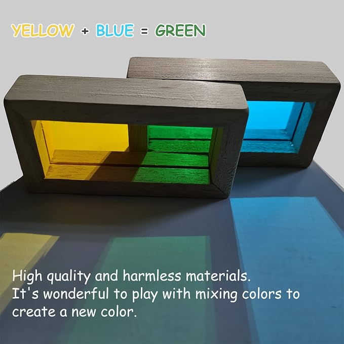 Wooden Building Blocks Set with Color Windows, 24-Piece Toddler Toy | Translucent color windows support stacking, light play, shape sorting, and Montessori-style learning.