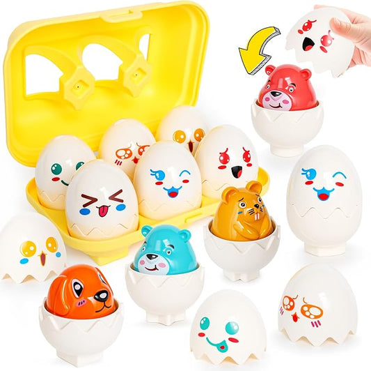 Easter Eggs,Montessori Fun Geometric Egg Toys for Toddlers 1-2,Early Learning Educational Fine Motor Shape Sorter Matching Games Easter Basket Stuffers Gifts for Boys Girls