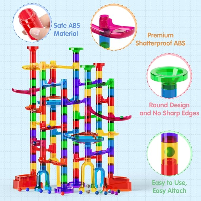 Ifollower Marble Run, 150Pcs Mable Track Race Toys for Kid, Upgrade Marble Maze Game Building Blocks STEM Learning Toy, Birthday for Boys Girls Aged 3-12