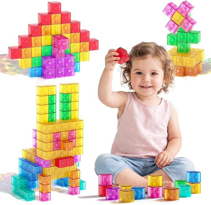 Magnetic Blocks 40PCS 1.34" Transparent Large Magnetic Building Cubes | Magnetic Blocks for Kids Ages 1-3 ,Montessori Toys for 1 Year Old, Toddler Toys,Sensory Toys for Toddlers 1-3,Magnet Cubes