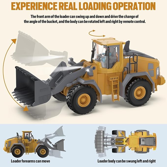 Remote Control Loader, 9-Channel Loader Toy with Metal Shovel, 2.4Ghz Remote Control Engineering Vehicle, Ideal Gift for Boys Aged 6-11