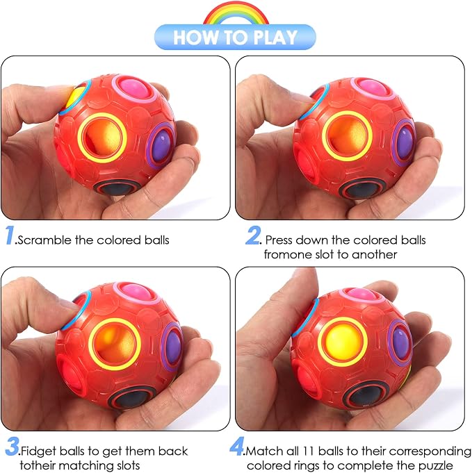 Magic Rainbow Puzzle Ball, Fidget Ball Puzzle Brain Teaser Fidget Toy for Boys & Girls- Birthday Party Easter Valentines Christmas Stocking Stuffers for Kids Teen & Adults(Red)