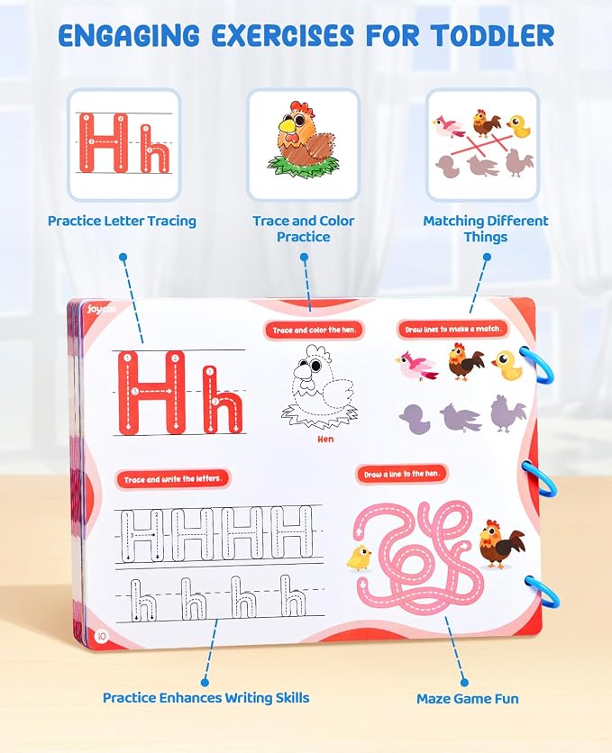 JoyCat Preschool Learning Activities 48 Reusable Pages for 3-8 | Handwriting Practice for Kids Toddlers, Tracing Letter Number Workbooks, Educational Autism Busy Book, Learning Gift Toys