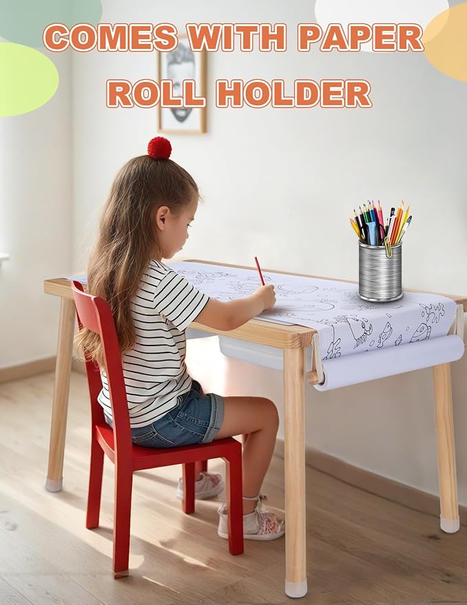 Kids Sensory Table，Sensory Activity Table with Paper Roll Stick & Double-Side Board，Toddler Play Sand Table with 3 Storage Bins，Indoor Outdoor Boys Gilrs