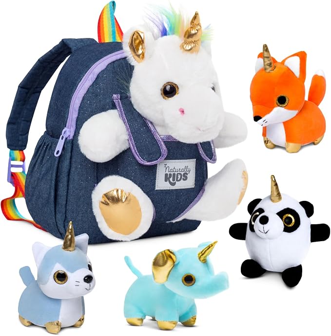 Naturally KIDS Toddler Unicorn Backpack w Plush Unicorn Toys for Kids 2-5 | Unicorn Gifts for Kids 2-6 Gift-Ready Box, Birthday Gifts for 2 3 4 5 6 Year Old Girls, Boys