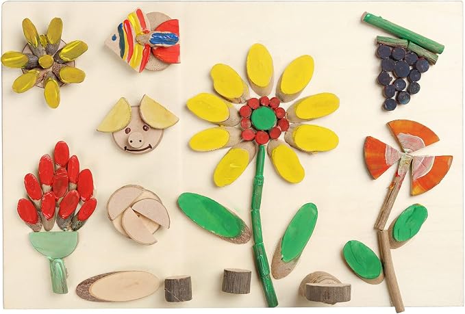 LAZACA Wood Craft Kits DIY, 250 Pcs, 19.5X13X3.5cm | Ages 5-10 Wooden Art Paint Bulk Crafts Garden Playset Loose Parts Play Materials