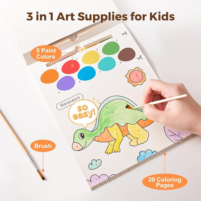 Jar Melo Paint with Water Books for Toddlers, Dinosaurs | Mess-Free Watercolor Painting Activity for Kids Ages 3-5 4-8, Arts Crafts Coloring Travel Toy with Brush for Boys and Girls