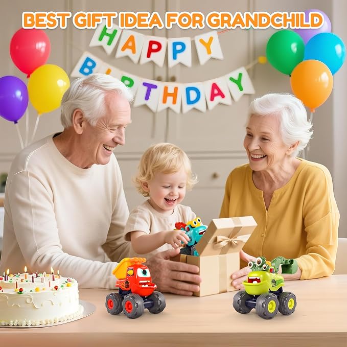 Toy Cars for 1-3 Year Old, 3 PCS Construction Monster Truck, Toddler Toy | Baby Toys 12-18 Months, Kids Toy, Christmas & Birthday Gifts, Pull Back Car with Big Wheel, Crane Truck Dump Excavator