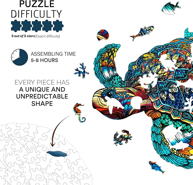 Jigfoxy Wooden Puzzles for Adults, Sea Turtle Wooden Jigsaw Puzzles,Unique Animal Shape Puzzles, Christmas Thanksgiving Gifts for Family Turtle Lover(XL-22.8 * 19.3in-568pcs)