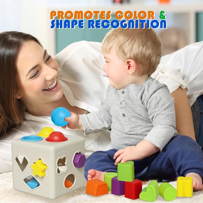 Kiddie Play Shape Sorter Learning Toys Toddlers Baby Blocks Sorting Cube
