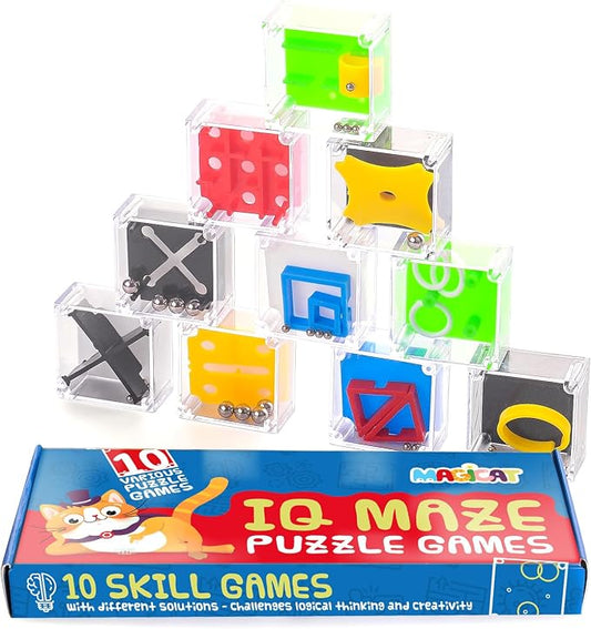 Magicat Premium IQ Balance Puzzle Set I 10 Teaser Puzzle Cubes I Balance 3D Maze Box I Puzzles for Christmas I Brain Games Puzzles for Kids Ages 8-10 I Prize Box Toys for Kids Classroom I Puzzle Box