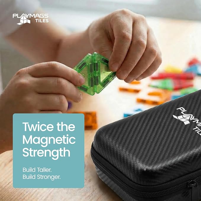 Playmags Mini Magnetic Tiles for Kids 100-Piece Set | Travel Magnetic Blocks | STEM Sensory Educational Toys | Portable Toddler Building Toys | Gift for Boys & Girls Ages 3