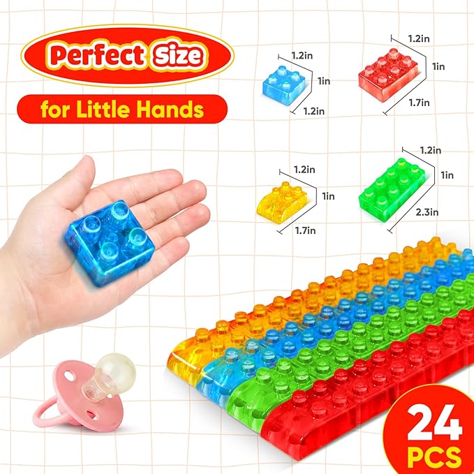 LESONG Sensory Building Toys for Toddlers: 24PCS Squeezable Silicone Stacking Toys – Early Learning Construction Playset for Preschool Manual Skills, Birthday Gifts