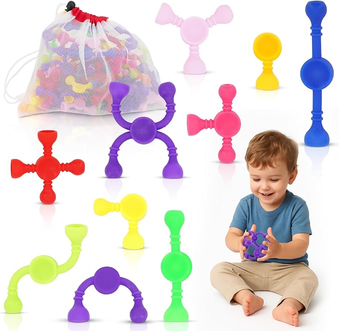 Kids Sensory Color Building Toys, 50pcs Fine Motor Skills Toys | Educational Stem Activities for Toddlers, Travel Toy for Airplane, Car, ADHD