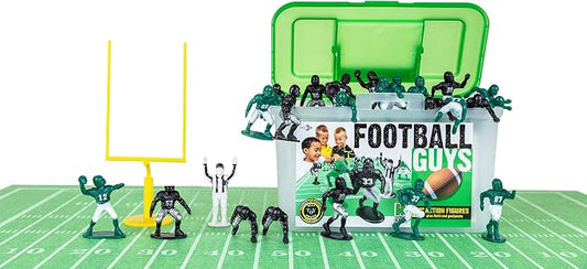 Kaskey Kids Football Guys, Green vs. Black, 30 Pieces in Each Set, Includes 2 Teams, Accessories, and Travel Storage Case, Nostalgic Sports Action Figures for Imaginative Play, Ages 3 and Up