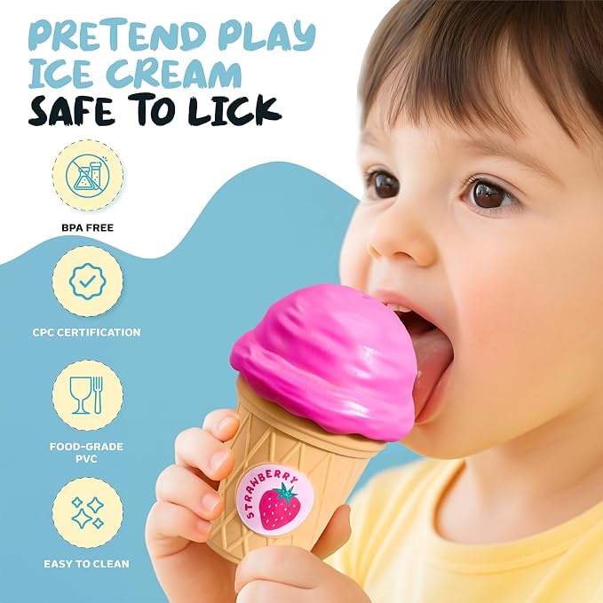 JoyCat Ice Cream Toy Set for Toddlers 1-5,Color Sorting & Stacking Toys | Match colors, stack scoops and serve pretend ice cream; included 7 cones and scoops support counting and little-hand play