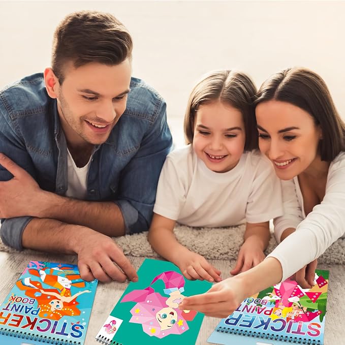 3PCS Sticker Paint Number Books for Girls Ages 4-8 Mermaid Princess Ocean Stickers Kids Birthday Party Favors Toys Gift for 5 6 7 8 10 12 Year Old Girls Boys Travel Activities Gifts