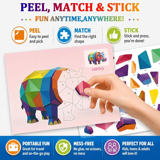 Xuoent Sticker by Number for Kids, 4-Pack Sticker Activity Books with 24 Designs, 3D Sticker Sets for Adults, Travel Toys & Quiet Time, Birthday Gifts for Girls Boys Ages 6-12+