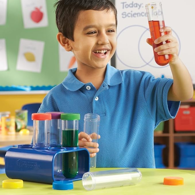 Learning Resources Primary Science Jumbo Test Tubes with Stand | Classroom Test Tubes, STEM Activity, Set of 6 Tubes, Ages 3+