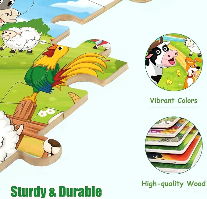 Puzzles for Kids Ages 4-8, Wooden Jigsaw Puzzles 48 & 60 Pieces, 6 Pack | Colorful Toddler Puzzle Set, Educational Learning Toys, Birthday Gifts for Boys Girls