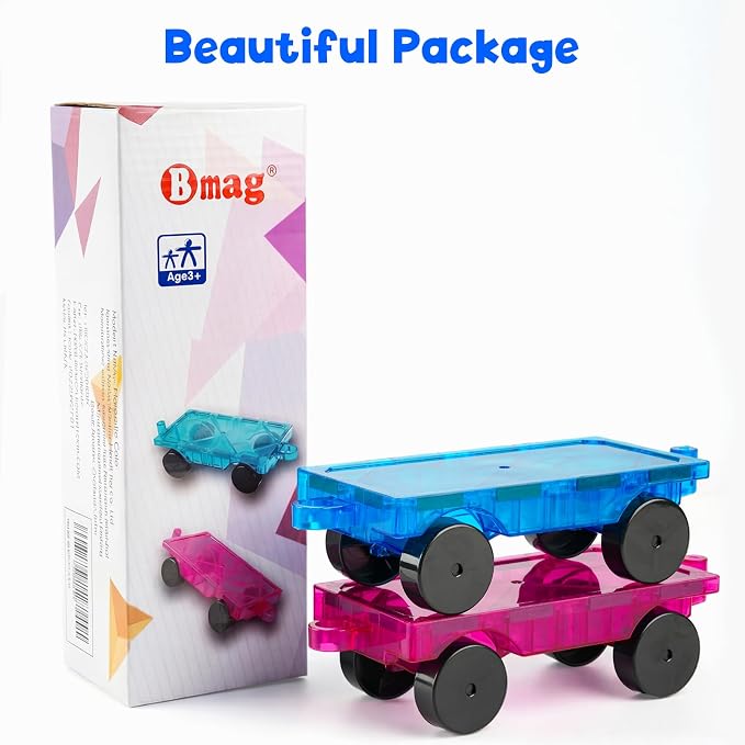 Bmag 2PCS Magnetic Car Set,Construction Vehicle Building Tiles,Magnet Toys Compatible with Magnetic Tiles,STEM Educational Toys for Boys and Girls