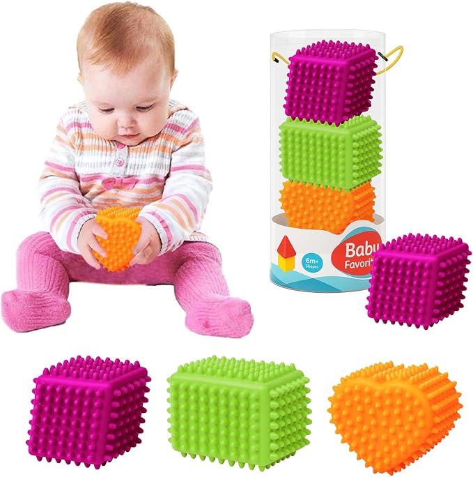 Sensory Balls Baby, 3PCS Soft Spiky Teething Ball 6 to 12 Months | BPA Free, Spiky & Bumpy Textures Multi Ball Set, Montessori Tactile Development, Tummy Time & Bath Play