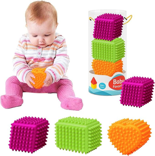Sensory Balls Baby, 3PCS Soft Spiky Teething Ball 6 to 12 Months | BPA Free, Spiky & Bumpy Textures Multi Ball Set, Montessori Tactile Development, Tummy Time & Bath Play