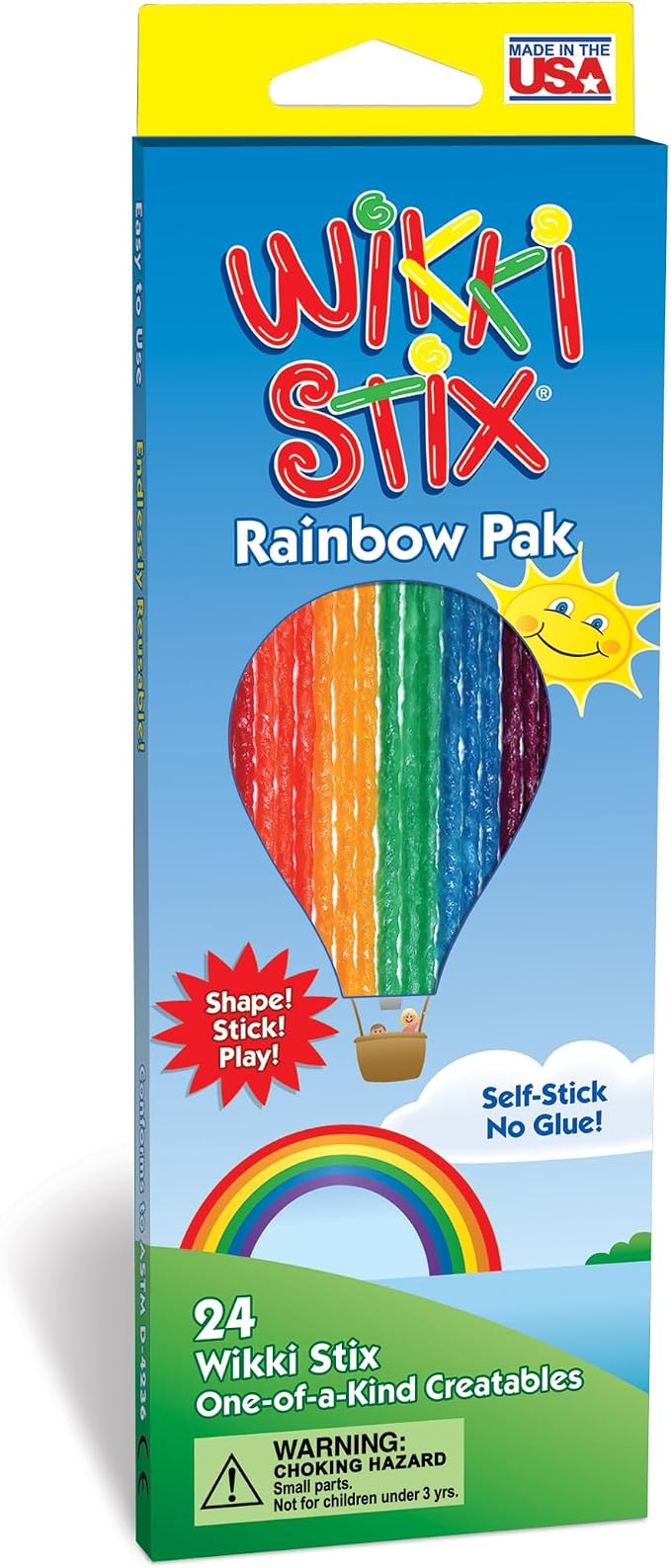 Wikki Stix Rainbow Pak, 24 Reusable Wax Yarn Sticks, Mess-Free Arts & Crafts for Kids, Screen-Free Travel Toy, Classroom Reward, Party Favor & Stocking Stuffer, Ages 3+