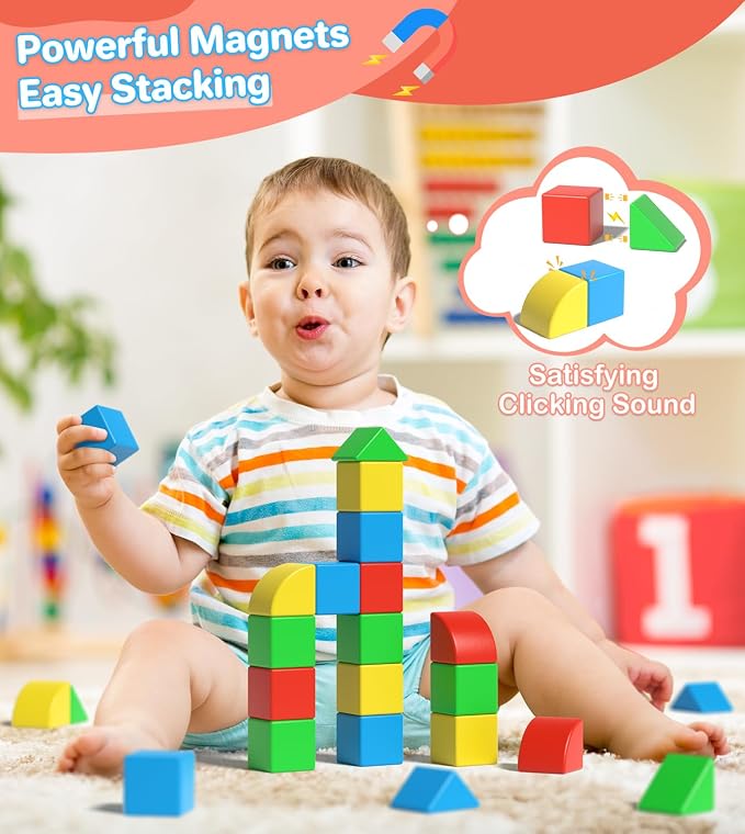 Magnetic Blocks for Toddlers, 1.34 inch 36PCS Kids Building Toys, Creative Stacking Colorful Sensory Block with Magnet, Educational Construction Cubes Set for Boys Girls Kids Ages 3 4 5 6 7 Year