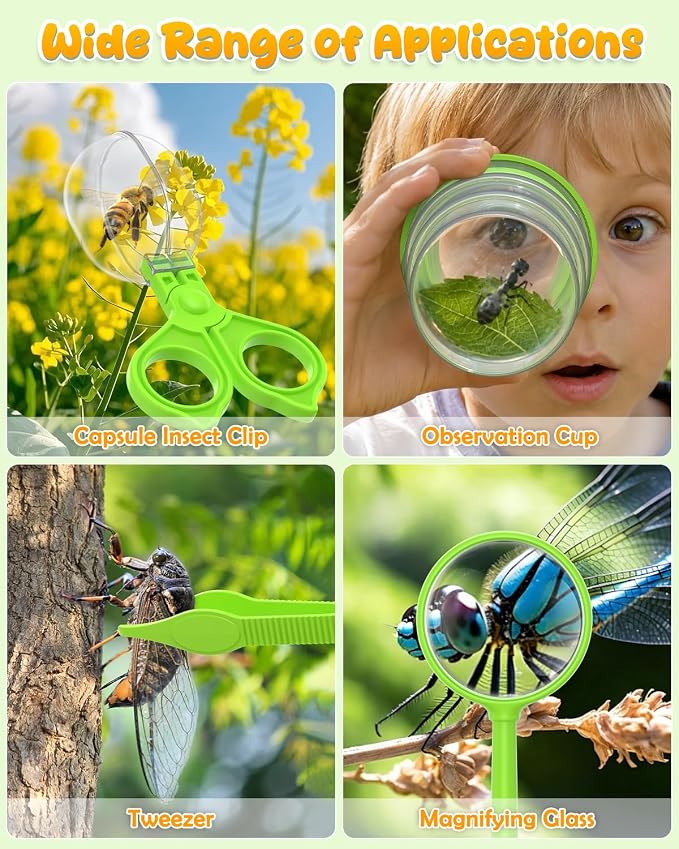 Bug Catcher for Kids,Kids Microscope,3-in-1 Insect Catching Kit for Kid | 2MP Camera Screen STEM Learning Toy,500x Magnification Insect Viewer Nature Exploration Outdoor Educational Gift for Boy Girl