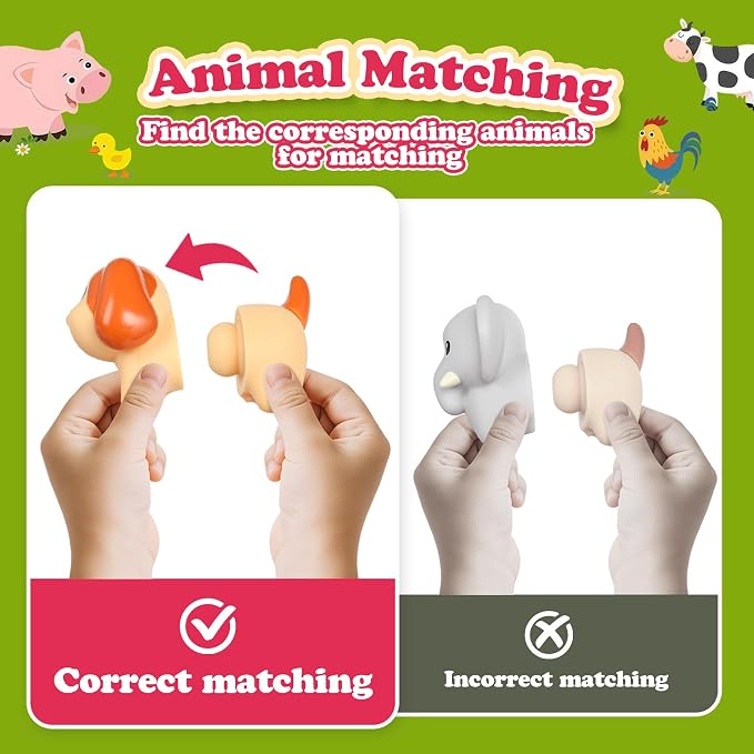 10Pcs Farm Animal Matching Toys, Montessori Fine Motor Sorting Games | Safe and Durable Farm Animals Montessori Sensory Toy – Christmas Birthday Gift for 18M+ Boys & Girls