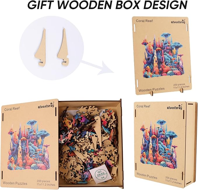 Qiuenisray Wooden Puzzles for Adults 500 Pieces, Coral Ocean Jigsaw Puzzles | FSC Certified Wood Puzzle, Wall Decor, Unique Shape Puzzle Piece, Creative Gift for Family Game 16.6x16.9 in