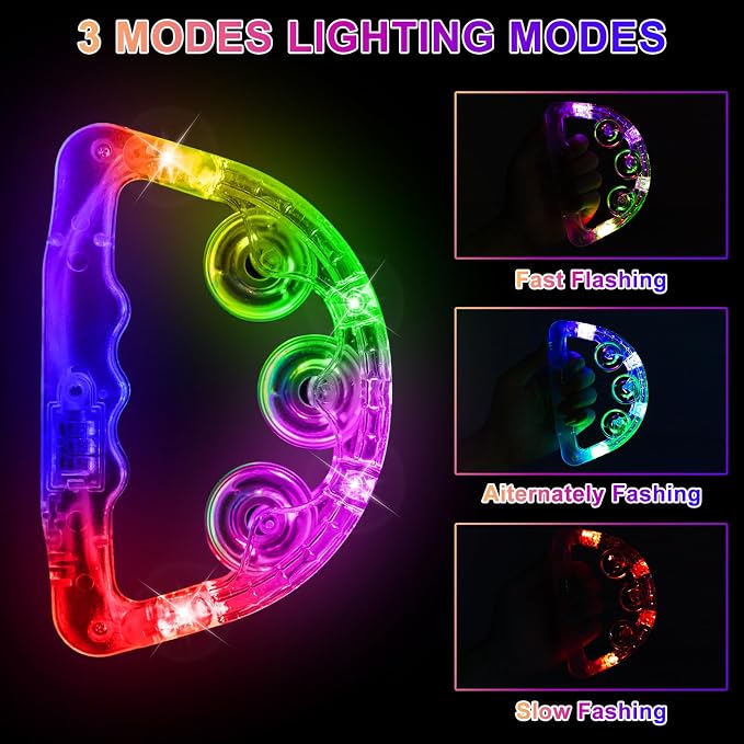 Aywewii LED Tambourines 6 Pack, Light Up Musical Toys Party Supplies | 3 Flashing Modes (Fast, Slow & Alternating), Instruments for Toddler Adult, Sensory Toys for Kids with Autism & Special Needs