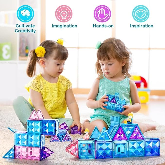 BENOKER Castle Magnetic Tiles STEM 3D Building Blocks Gift for Boys & Girls | Safe ABS plastic with strong magnets. Smooth edges for little hands. 3D castle-building fun. Boosts creativity & motor skills
