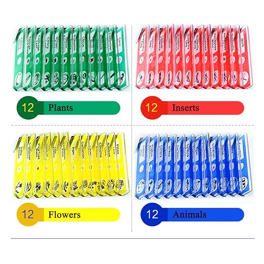 Prepared Microscope Slides, 48pcs Plastic Animals Insects Plants Flowers Sample Specimens