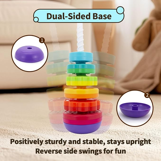 Montessori Toys for 1 Year Old, Spinning Stacking Toy | Rainbow Stacking Rings for Toddlers 1-3, Sensory Learning Toy, Fine Motor Skills Gift for 12-18 Months