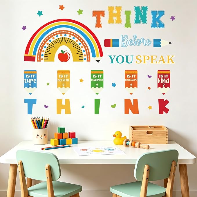 LHIUEM Inspirational Quotes Wall Sticker Think Before You Speak Wall Decal | Positive Self-Affirmations Window Clings Colorful Mental Health Decoration Motivational Phrases Vinyl Sticker for Kid Room