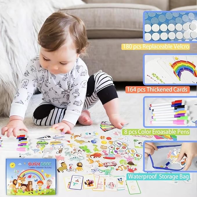Busy Book for Toddlers 3-5, Travel Busy Book Preschool Learning Activities,Birthday Gifts for Boys Toddlers, Travel Toys for Airplane Car for Kids Ages 4-8, Autism Sensory Travel Toys
