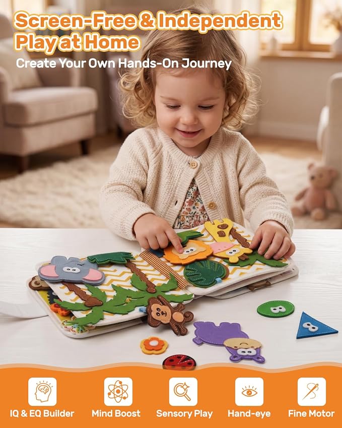 Busy Book for Toddlers 1-3, Busy Board for 1 Year Old, Montessori Toys | Baby Felt Activity Quiet Books, Toddler Travel Toys for Plane & Car, Preschool Educational Learning, Boys Girls Birthday Gift