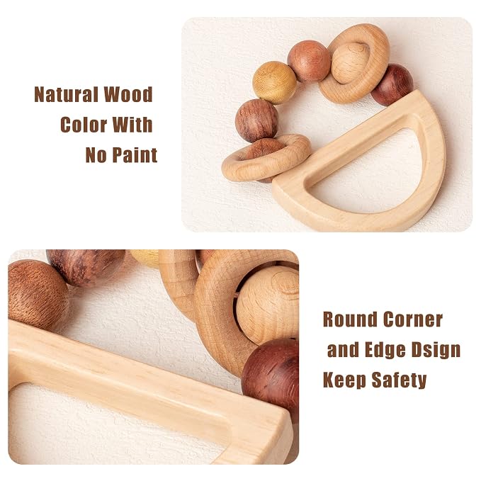 Baby Rattles 0-6 Months, Wooden Toys for Babies 6-12 Months | Montessori Wood Color Baby Rings for Newborn 0 3 6 12 Month, Sensory Development, Toddler Toys