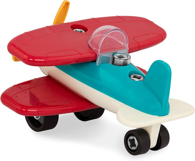 Battat Airplane Construction Toy with Toy Drill, Plane, Vehicles, Take | 25-piece airplane playset with 21 parts, battery-powered drill, 3 bits, build-and-play pretend flights, Vehicles, 3+ Years