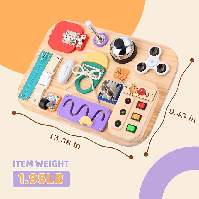 Potatomato Montessori Busy Board - Wooden Sensory Toys for Toddlers -Activity Board Toys for Fine Motor Skills - Educational Fidget Toys for Boy & Girl - Birthday Gifts for 3 4 Years