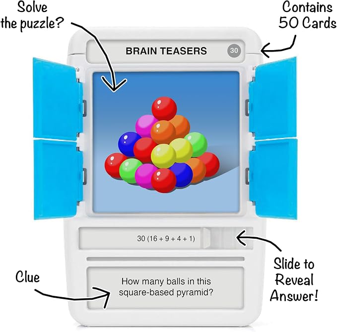 Brain Teasers Travel Game - Solve 100 Puzzles | Flash Cards with Slide Reveal Case | Card Game, Gift, Stocking Stuffer | Hours of Fun for Kids and Adults | Age 6+