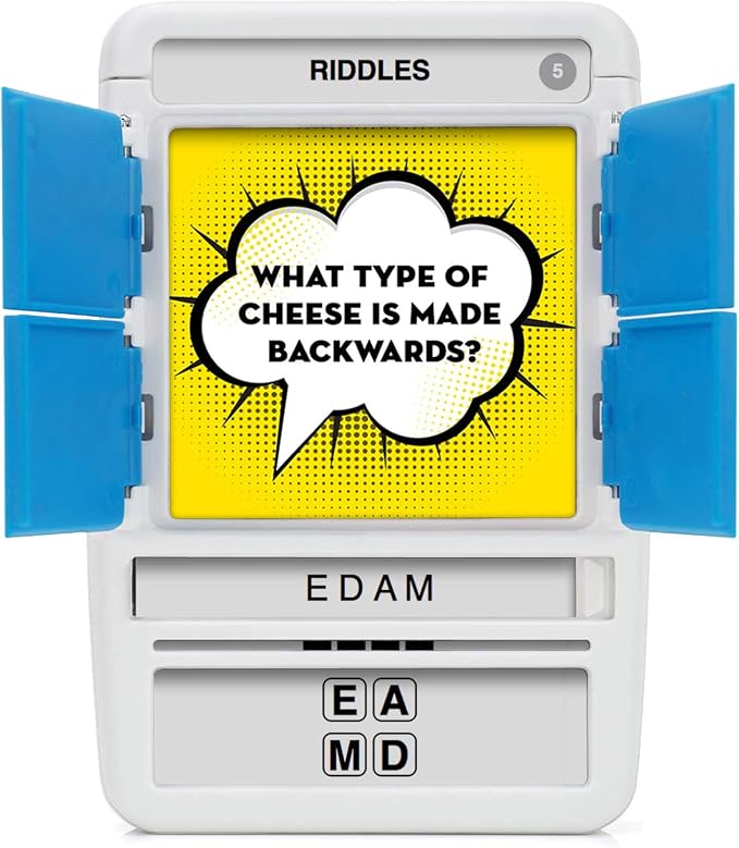 Riddles Travel Game - Guess 100 Riddles | Flash Cards with Slide Reveal Case | Card Game, Gift, Stocking Stuffer | Fun for Kids and Adults | Ages 6+