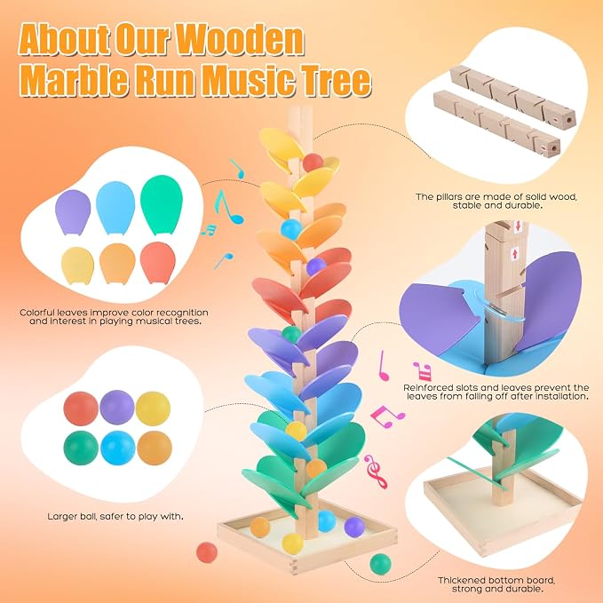 Marble Run Wood Ball Drop Toy Marble Tree Set for Kids 3-5 4-8 (1.1" Balls) | Marble Run Wooden Musical Tree Set Ball Run Toys for 4-8 8-12 Years Old Marble Tree Montessori Toys Christmas Birthday Gift