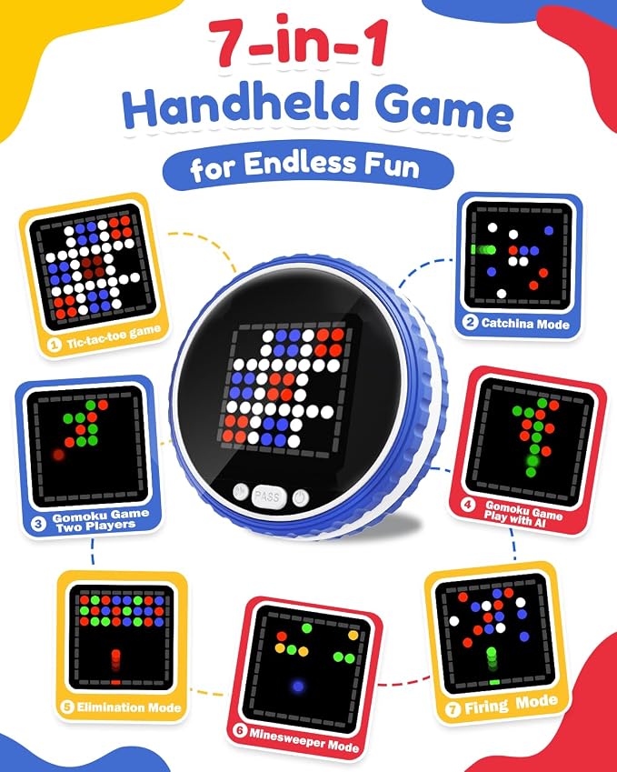 Electronic Strategy Board Game, 7-in-1 Car Travel Games, Road Trip Games | Airplane Travel Essentials Brain Toy for Kids with AI Opponent, Handheld Travel Games For Kids, Adults and Family Interactive