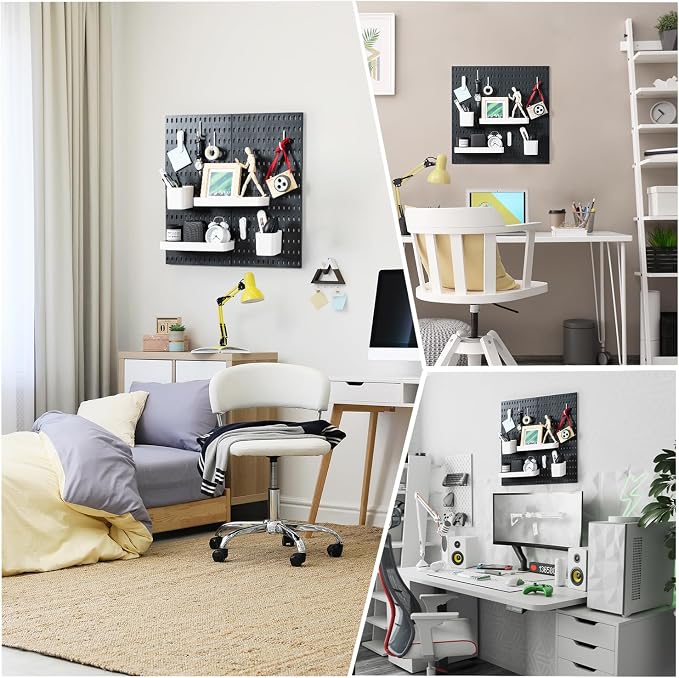 VUSIGN Pegboard Combination Wall Organizer Kit 22" x 22", Black | 4 Pieces Pegboards and 17 Accessories, Wall Mount Display Peg board Panel Kits for Bedroom, Home, Office, Bathroom