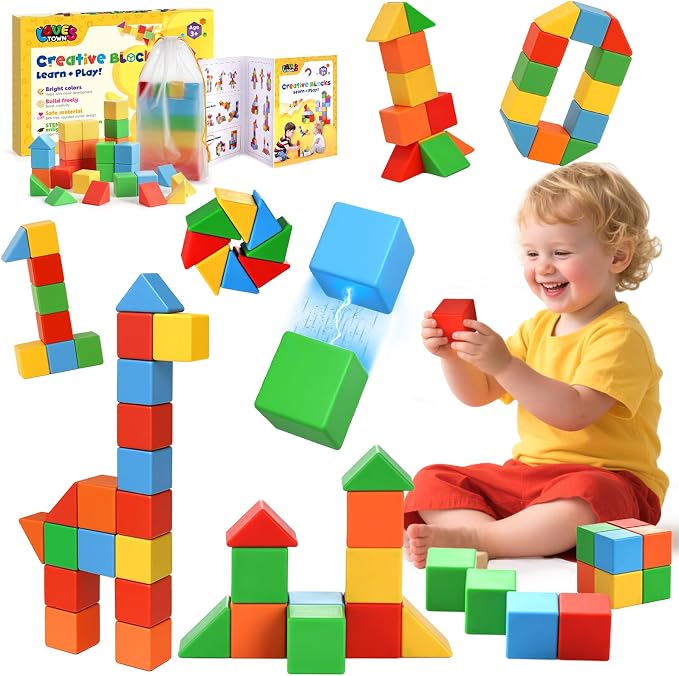 LovesTown 28PCS Large Magnet Building Blocks, 1.3inch, with a Storage Bag | STEM Building Toy, for Kids 3+, Montessori Learning Cubes, Fine Motor Skills, Creative Play