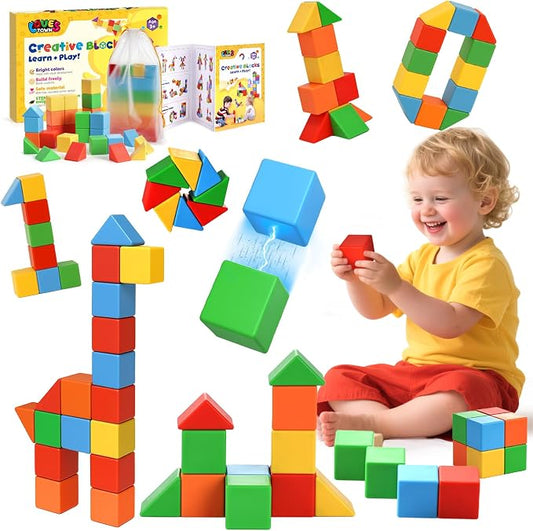 LovesTown 28PCS Large Magnet Building Blocks, 1.3inch, with a Storage Bag | STEM Building Toy, for Kids 3+, Montessori Learning Cubes, Fine Motor Skills, Creative Play